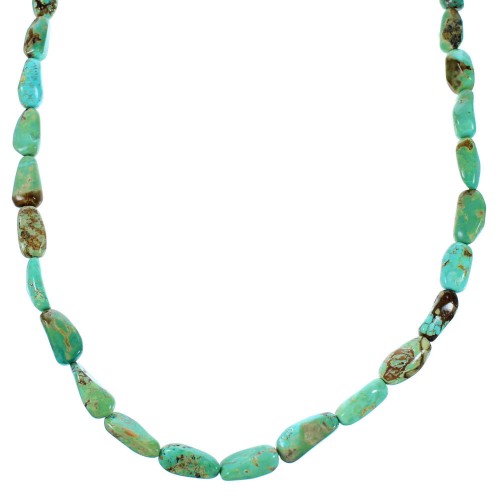 Southwestern Authentic Sterling Silver Kingman Turquoise Bead Necklace SX106627