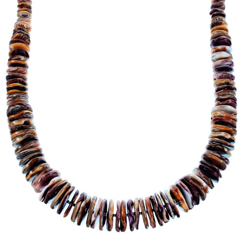 Purple And Orange Oyster Shell And Genuine Sterling Silver Navajo Bead Necklace SX106661