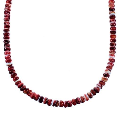 Southwest Sterling Silver Red Oyster Shell Bead Necklace SX106663