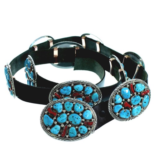 Native American Sleeping Beauty Turquoise Coral Concho Belt GS57825