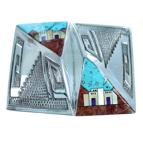 Native American Pueblo Design Multicolor Water Wave Belt Buckle AW75406 