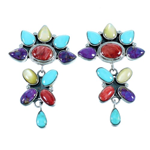 Genuine Sterling Silver Multicolor Post Dangle Earrings BW62957