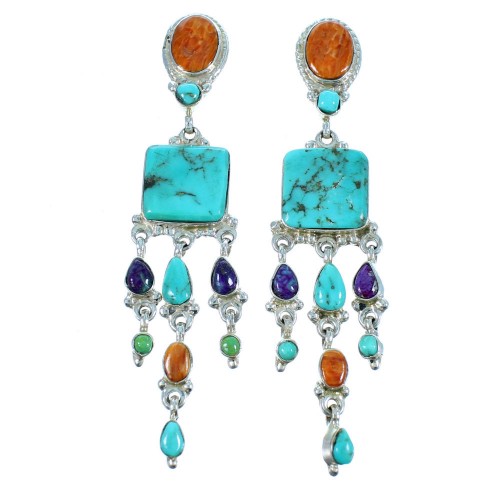 Silver Southwest Multicolor Post Dangle Earrings FX30902