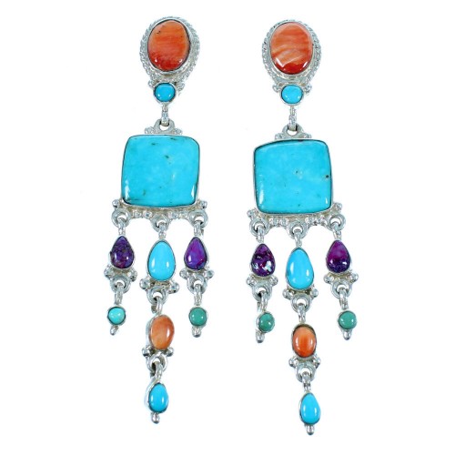 Multicolor Sterling Silver Southwest Jewelry Earrings FX30898