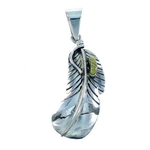 Turquoise Southwest Feather Silver Pendant GS73564