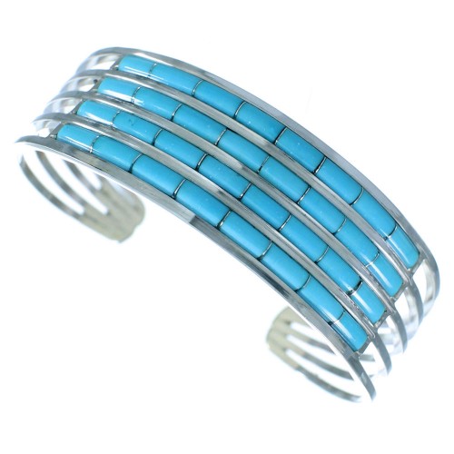 Turquoise Genuine Sterling Silver Zuni Inlay Cuff Bracelet RX107148