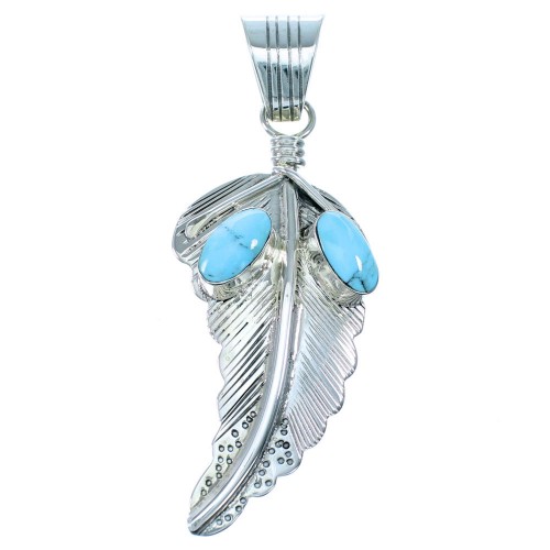 Navajo Turquoise And Sterling Silver Feather Pendant SX107337