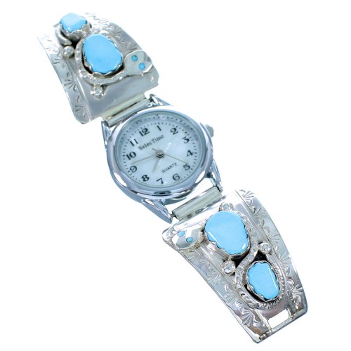 Zuni Sterling Silver Snake Effie Calavaza Turquoise Watch SX107573