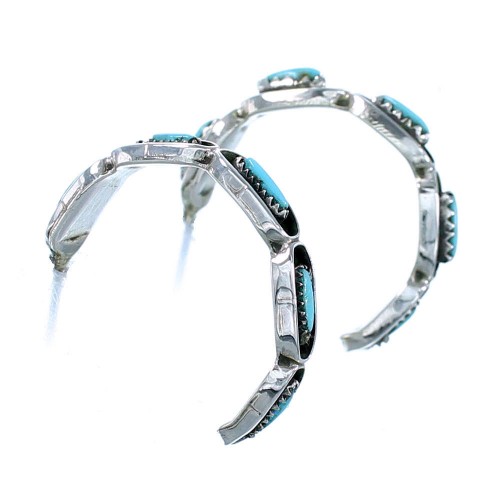 Turquoise And Sterling Silver Zuni Post Hoop Earrings SX107601