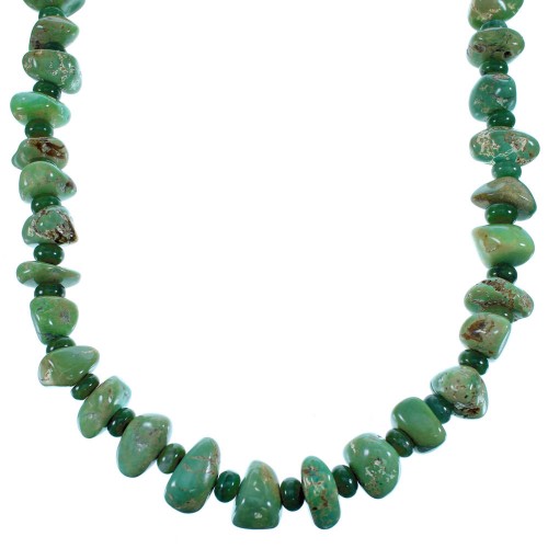 Genuine Sterling Silver Navajo Turquoise And Green Agate Bead Necklace SX108111
