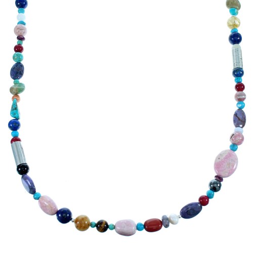 Navajo Multicolor And Sterling Silver Bead Treasure Necklace SX108103