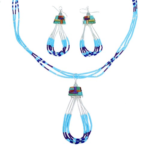 Multicolor Liquid Sterling Silver Necklace And Earrings Set SX108139