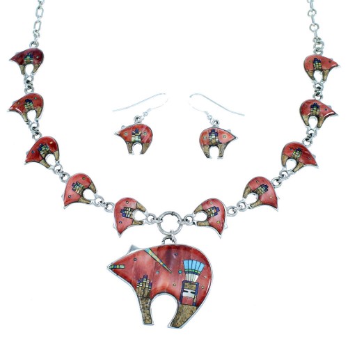 Native Mesa Design Bear Multicolor Link Necklace Earrings PX37978