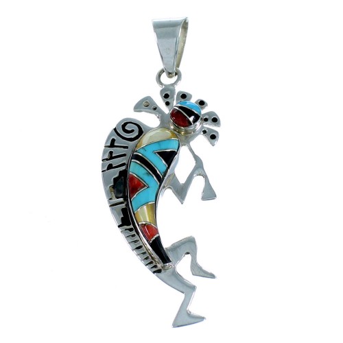 Multicolor Inlay Sterling Silver Kokopelli Pendant JW66303