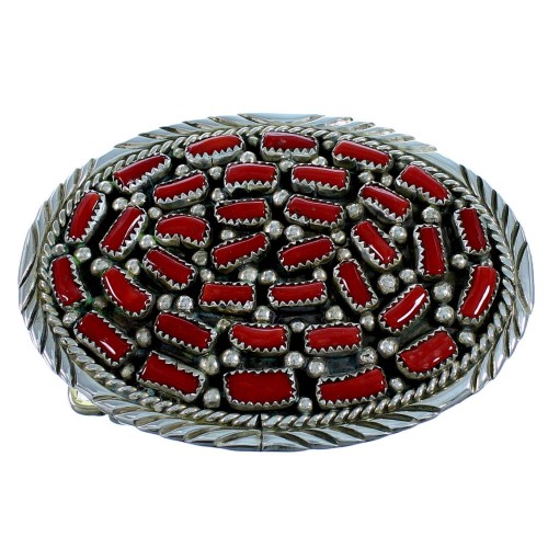 Coral American Indian Sterling Silver Belt Buckle RX108543