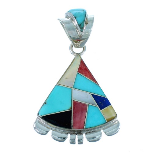 Multicolor Inlay Silver Slide Pendant EX32214