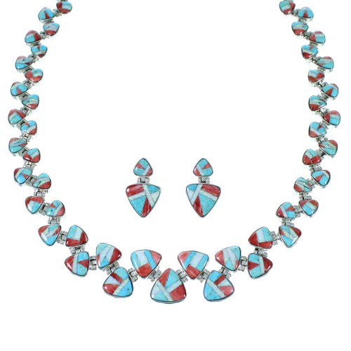 Turquoise Opal Red Oyster Shell Whiterock Link Necklace Set HS32928 