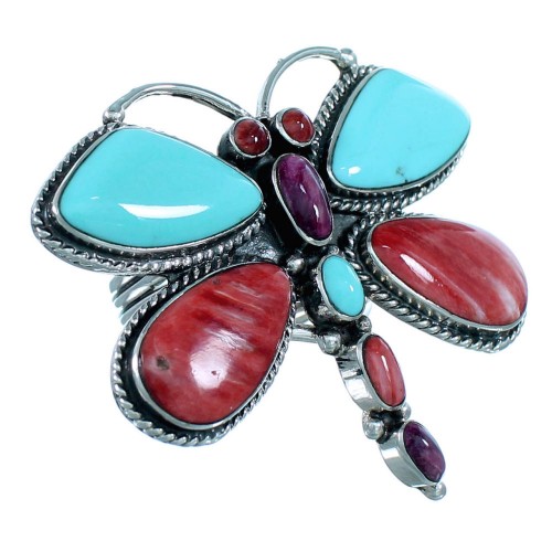 Multicolor Dragonfly Southwest Sterling Silver Ring Size 6-3/4 PS72579