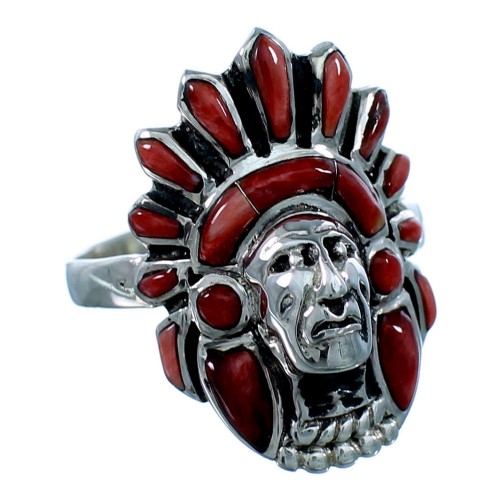 Red Oyster Shell Chief Head Sterling Silver Ring Size 10-3/4 NS43332