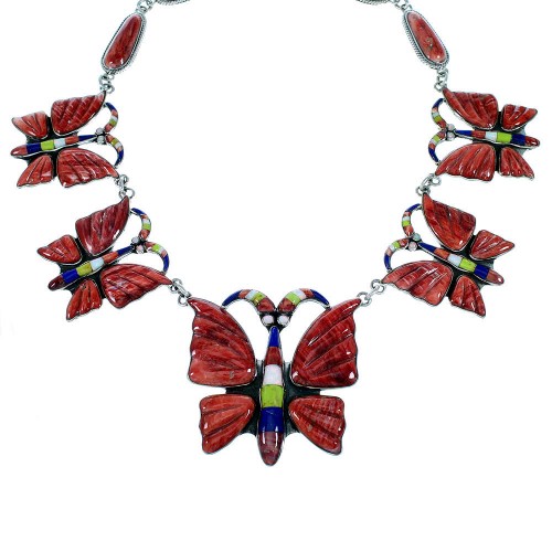 Red Oyster Shell Multicolor Butterfly Jewelry Link Necklace RS53644