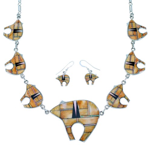 Sterling Silver Multicolor Bear Link Necklace Earrings Jewelry PX37329