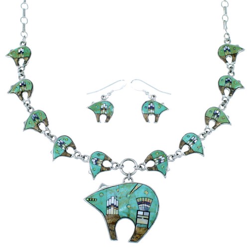Multicolor Bear Native American Mesa Design Link Necklace Set PX36757