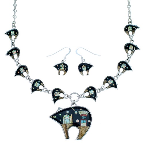 Silver Multicolor Mesa Design Bear Link Necklace Set PX37994