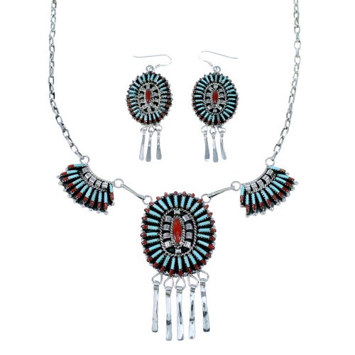Turquoise Coral Southwest Link Necklace Earrings Set GS74741