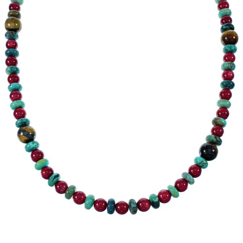 Sterling Silver Navajo Multicolor Bead Necklace SX108661