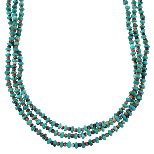 Sterling Silver 3-Strand Turquoise And Oyster Shell Navajo Bead Necklace SX108677