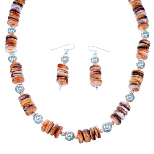 Navajo Oyster Shell Sterling Silver Bead Necklace Set SX108679