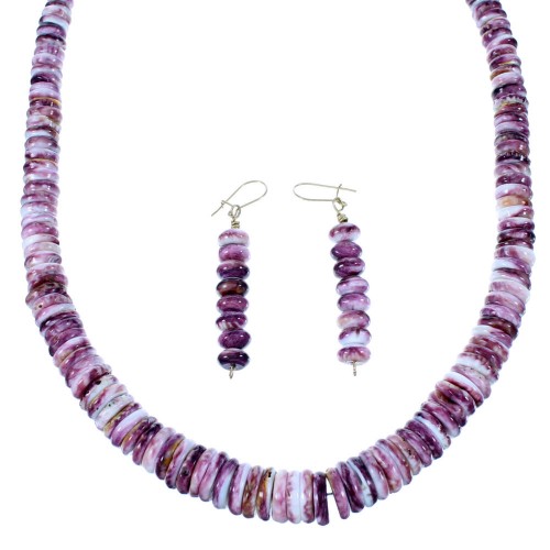 Purple Oyster Shell 12KGF Navajo Bead Necklace And Earrings Set SX108684