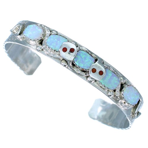 Coral And Opal Authentic Sterling Silver Zuni Effie Calavaza Snake Bracelet RX109114