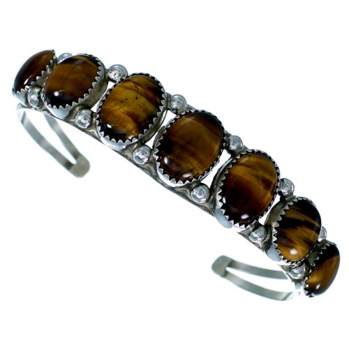 Authentic Sterling Silver Tiger Eye Navajo Indian Cuff Bracelet RX109154
