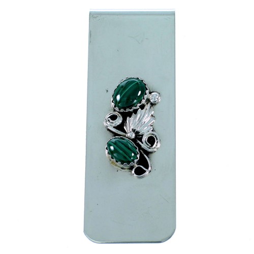 Malachite Sterling Silver Leaf Navajo Money Clip SX109348