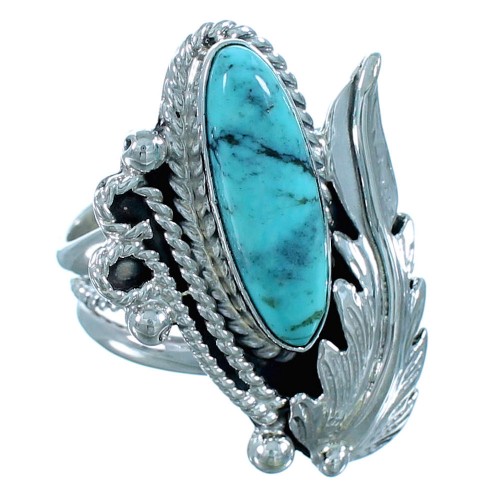 Scalloped Leaf Sterling Silver Turquoise American Indian Ring Size Size 8-1/2 RX109405