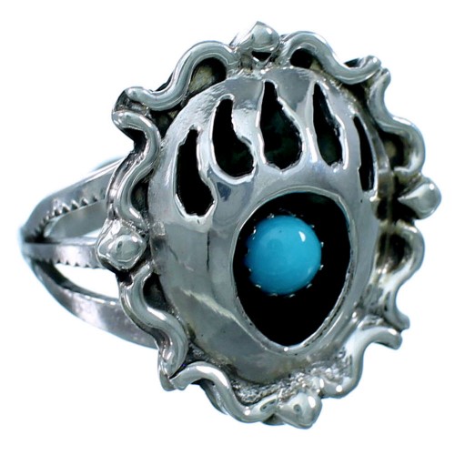 Navajo Indian Sterling Silver Turquoise Bear Paw Ring Size 7-1/2 RX109547