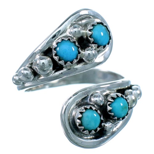 American Indian Genuine Sterling Silver And Turquoise Adjustable Ring Size 7,8,9 RX109507