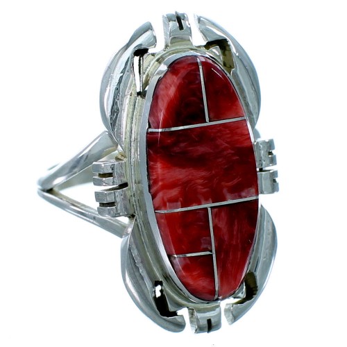 Navajo Indian Sterling Silver Red Oyster Shell Ray Jack Ring Size 7-1/2 RX109665