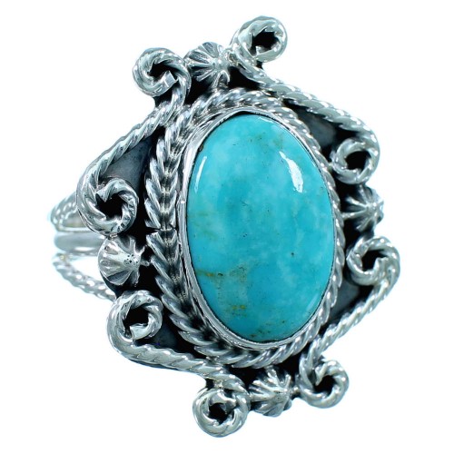 Native American Genuine Sterling Silver And Turquoise Jewelry Ring Size 6-3/4 RX109838