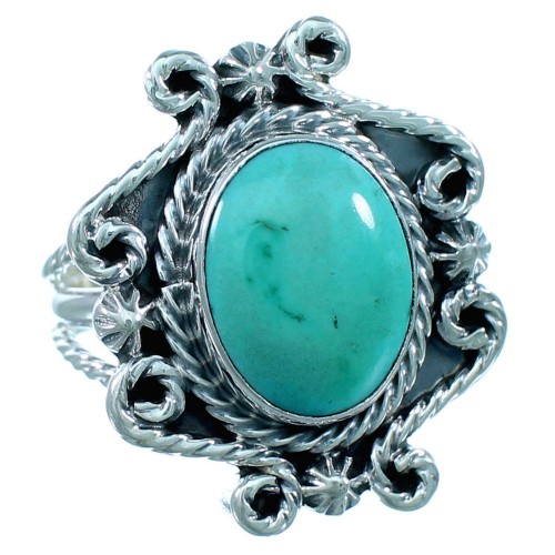 American Indian Sterling Silver And Turquoise Ring Size 6-3/4 RX109839