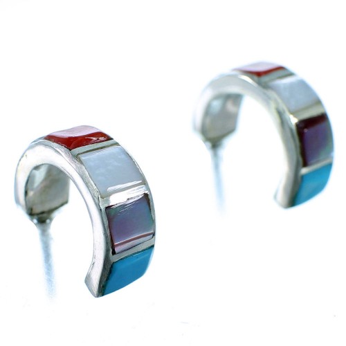 Zuni Multicolor And Sterling Silver Post Hoop Earrings SX110070