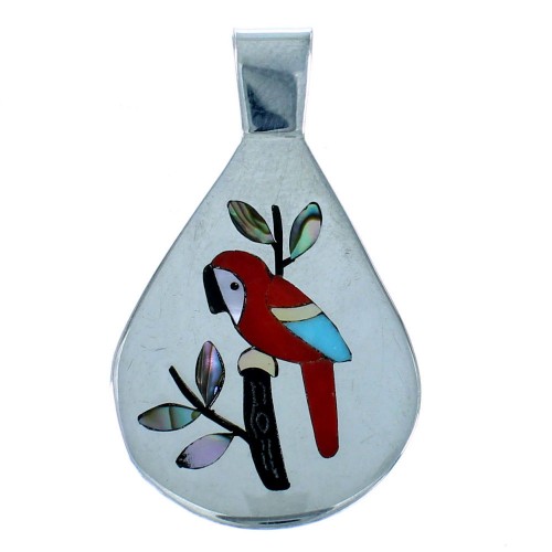 Multicolor Inlay Zuni Parrot Sterling Silver Pendant AX91264