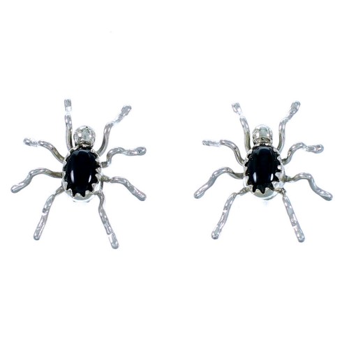 Navajo Onyx And Sterling Silver Spider Post Stud Earrings SX109927