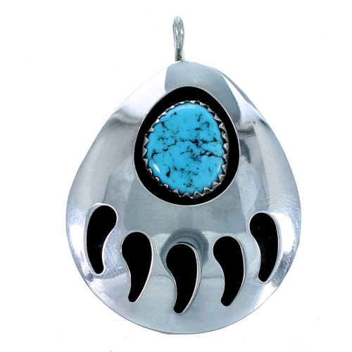 Navajo Sterling Silver Turquoise Bear Paw Pendant SX110267