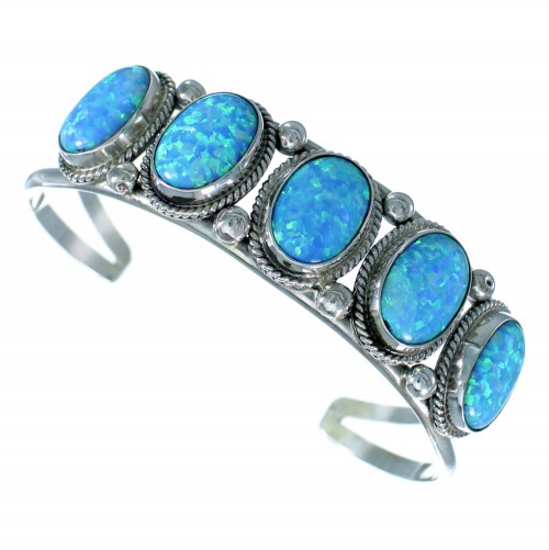 Blue Opal Sterling Silver Navajo Cuff Bracelet SX110332