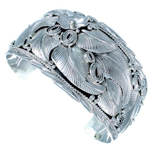 Navajo Sterling Silver Flower And Leaf Cuff Bracelet SX110409