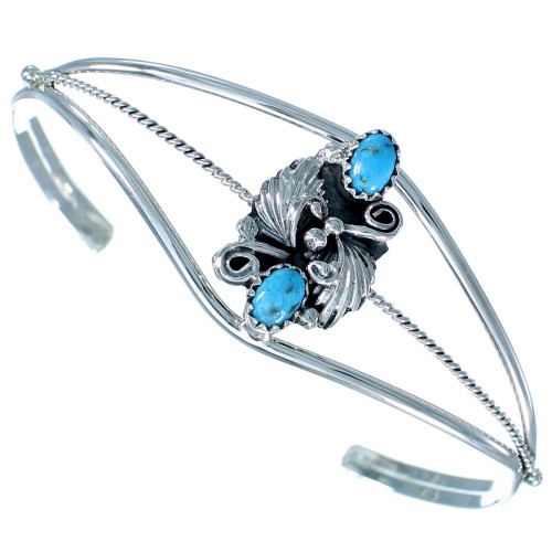 Sterling Silver Turquoise American Indian Scalloped Leaf Cuff Bracelet RX110502
