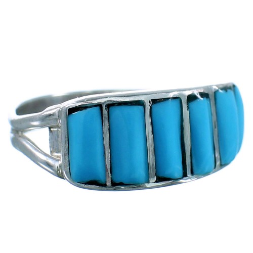 Zuni Sterling Silver And Turquoise Inlay Ring Size 7-1/4 SX110579