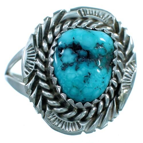 Authetnic Sterling Silver Turquoise Navajo Jewelry Ring Size 8-3/4 SX110697